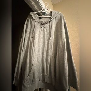 Torrid Gray Lace-Up Hoodie Sweater
